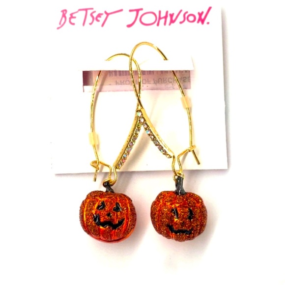 New Betsey Johnson Pumpkin Drop Earrings - Picture 7 of 8